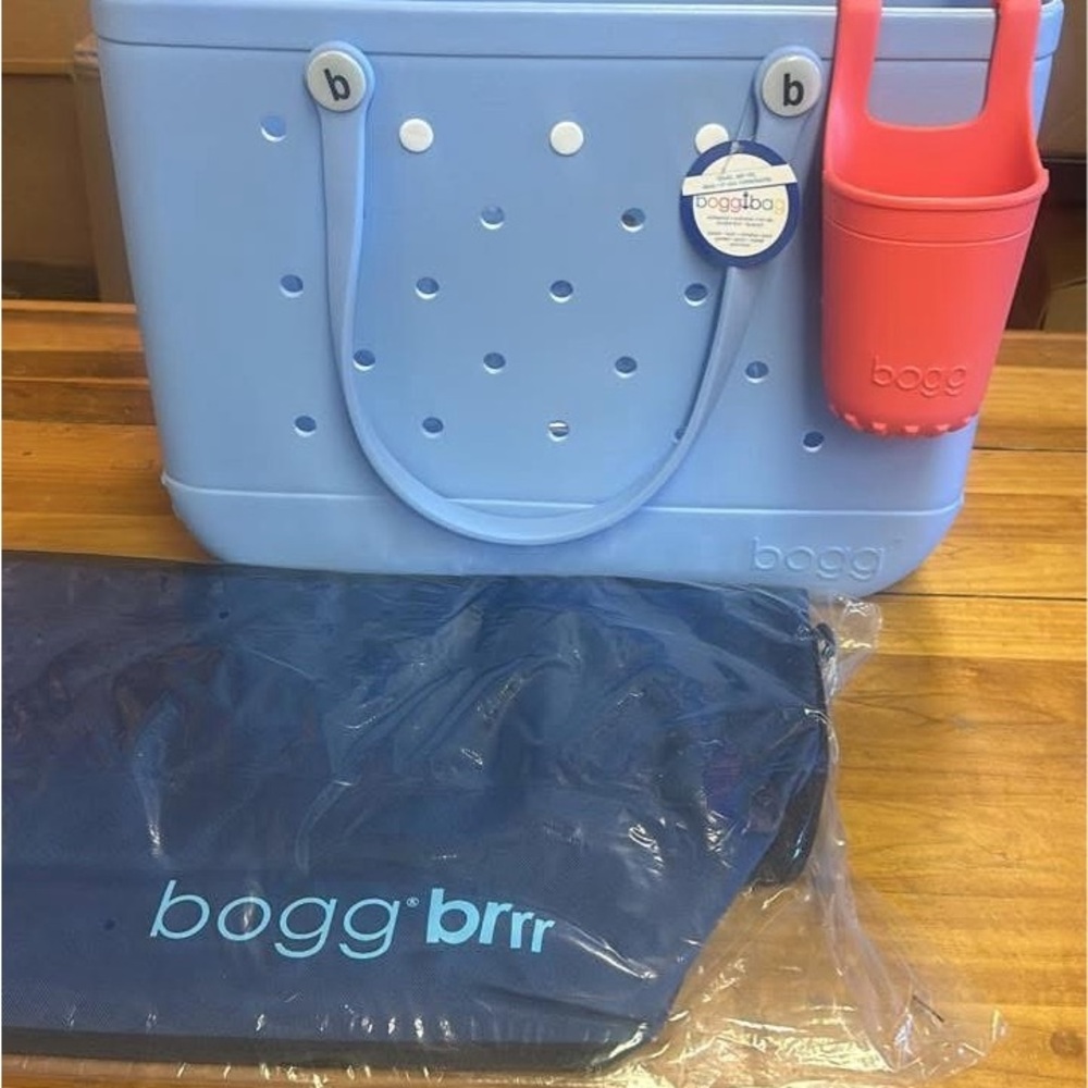 BOGG BAG Light Blue Tote with Coral Cup Holder